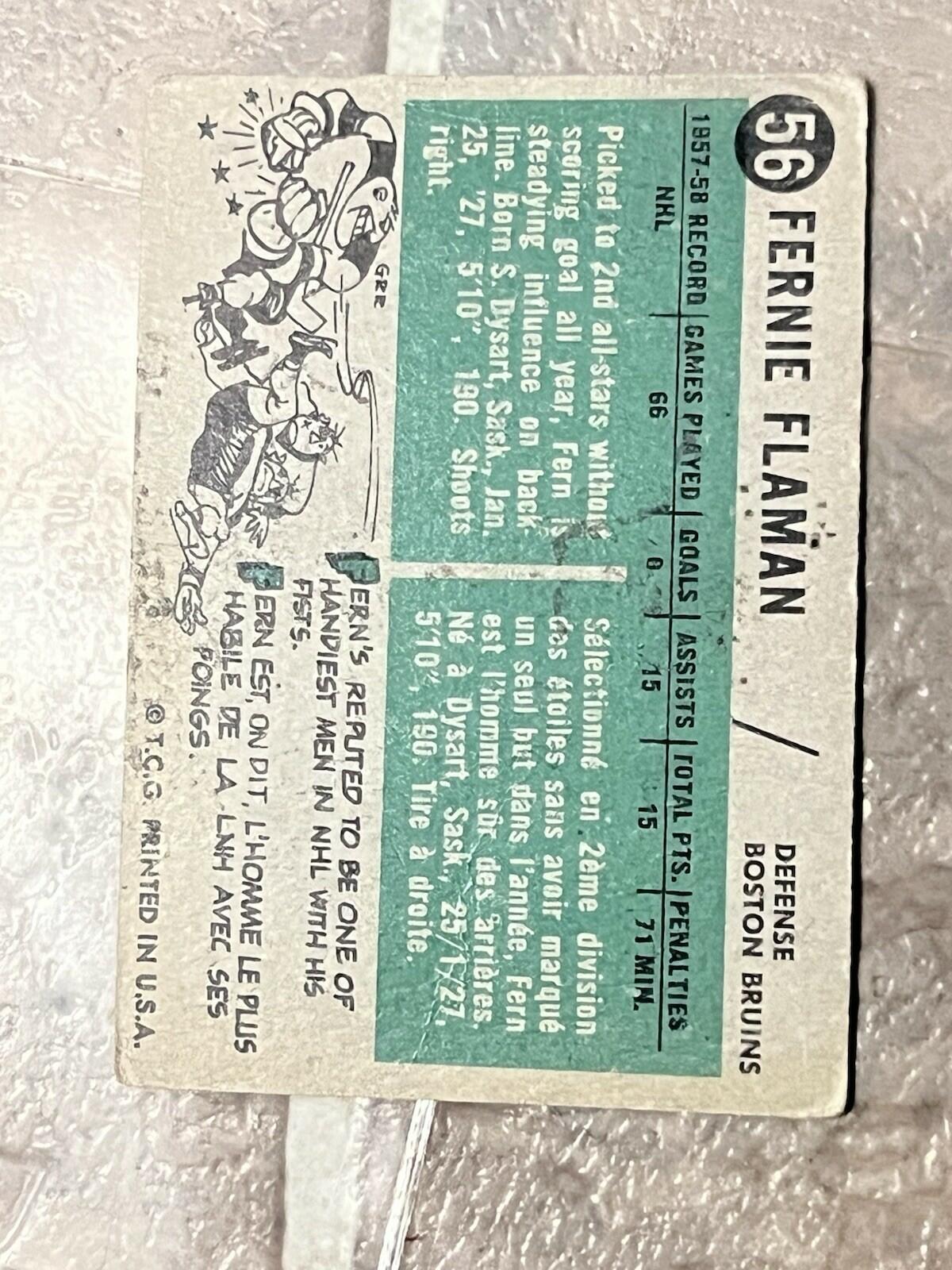 1958 Topps Fernie Flaman Boston Bruins #56 Hockey Card