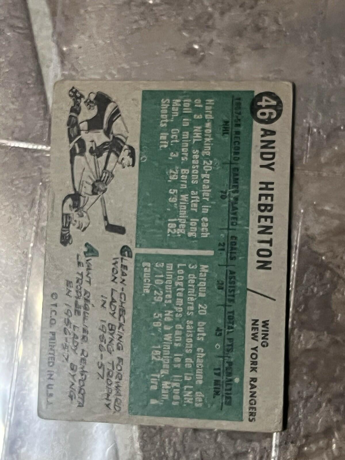 1958-59 Topps Andy Hebenton #46 New York Rangers