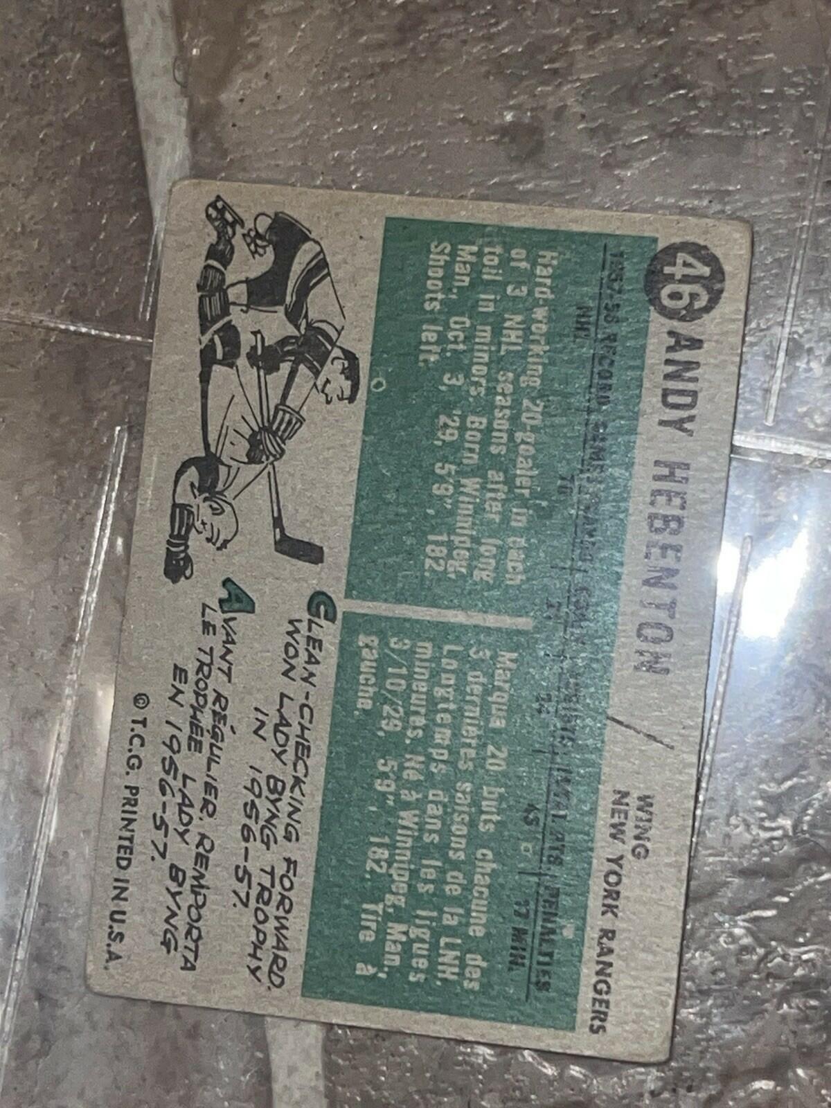 1958-59 Topps Andy Hebenton #46 New York Rangers