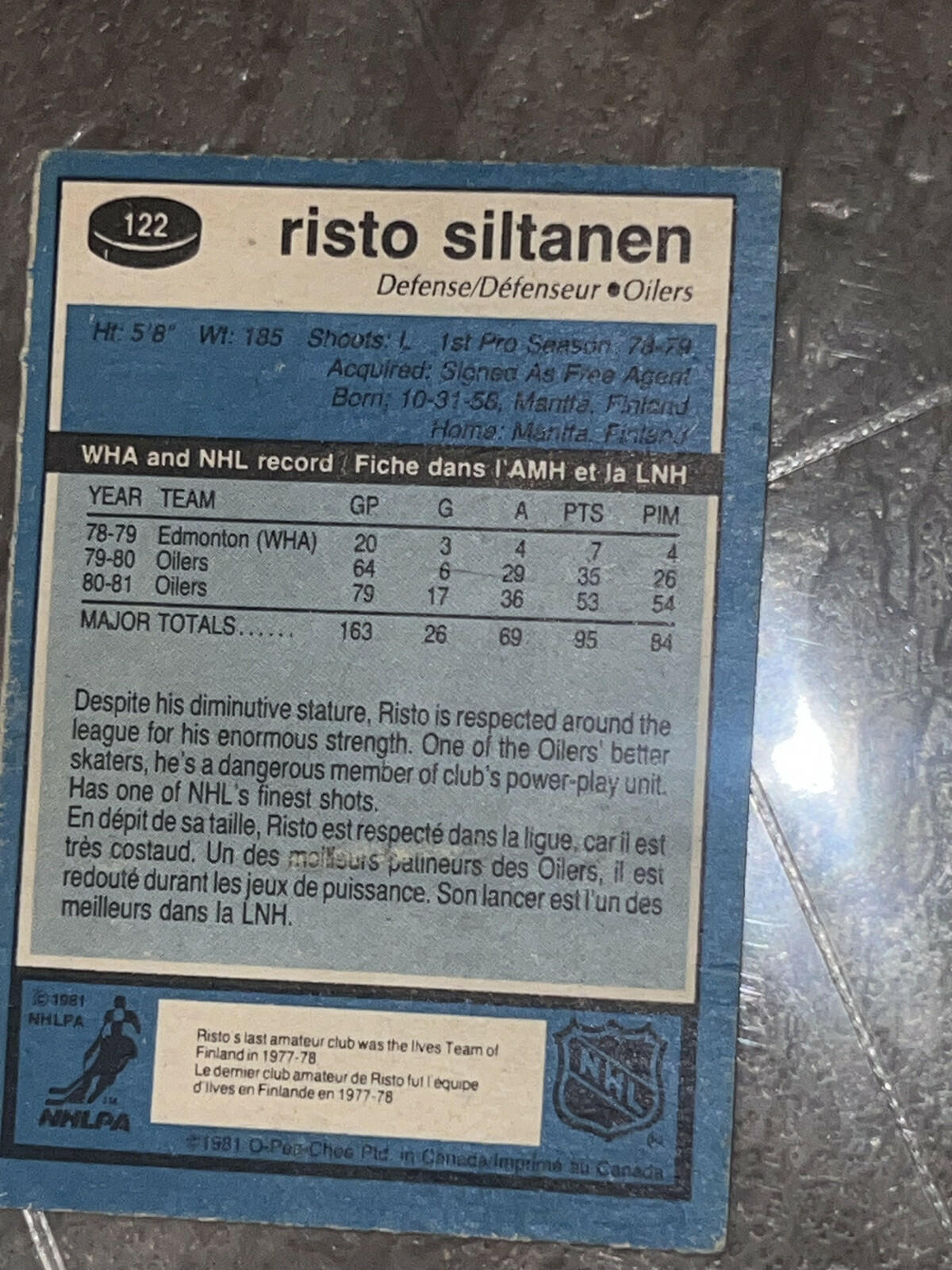 1981-82 O-Pee-Chee OPC Risto Siltanen Edmonton Oilers #122