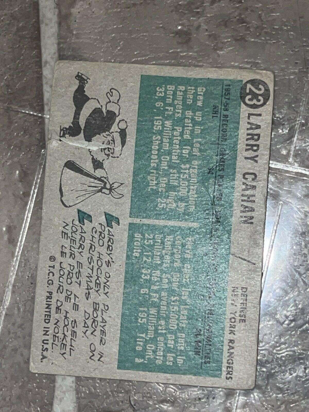 1958-59 Topps Larry Cahan New York Rangers #23