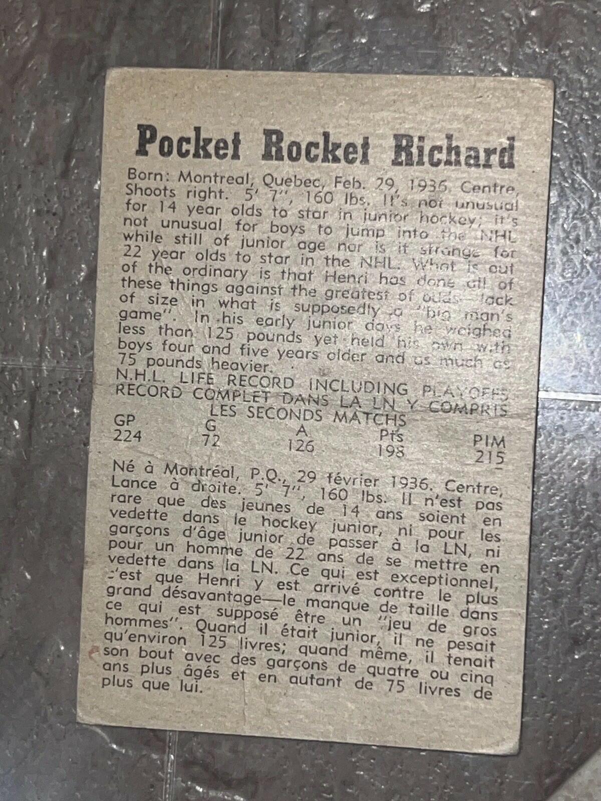 1958-59 Parkhurst Henri Richard Montreal Canadiens #2 Creased