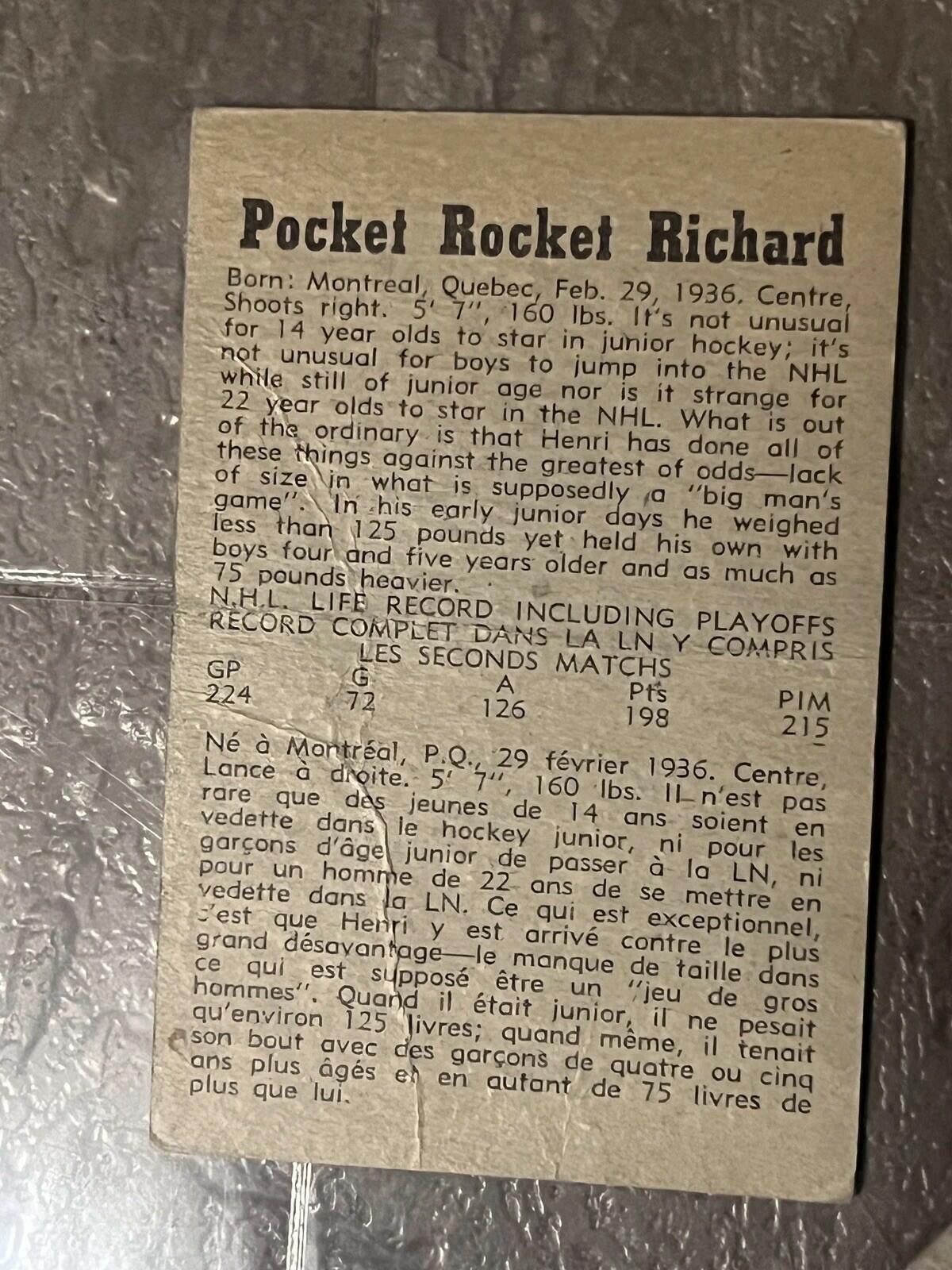 1958-59 Parkhurst Henri Richard Montreal Canadiens #2 Creased