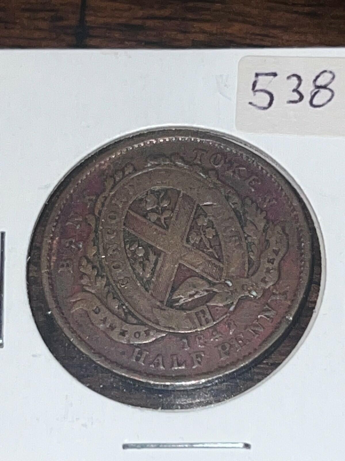 1842 Bank of Montreal: Province of Canada 1/2 Penny Token