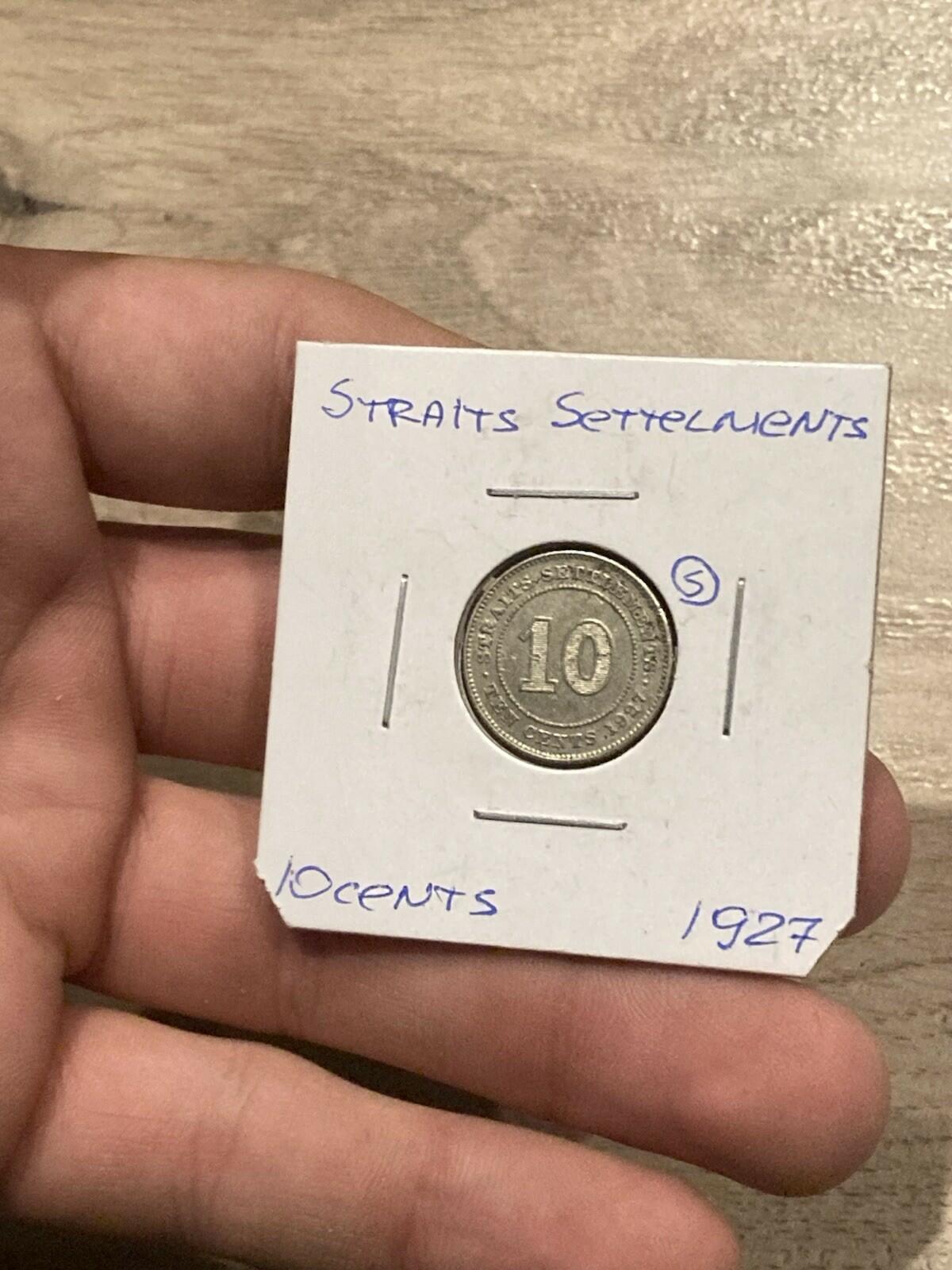1927 Silver 10 Cents Straits Settlements coin 2.71 g .600 Silver