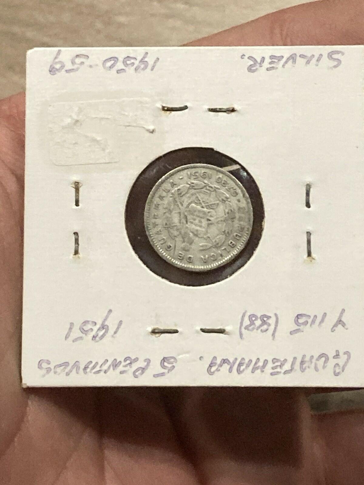 1951 Guatamala 5 Centavos Circulated Silver Coin