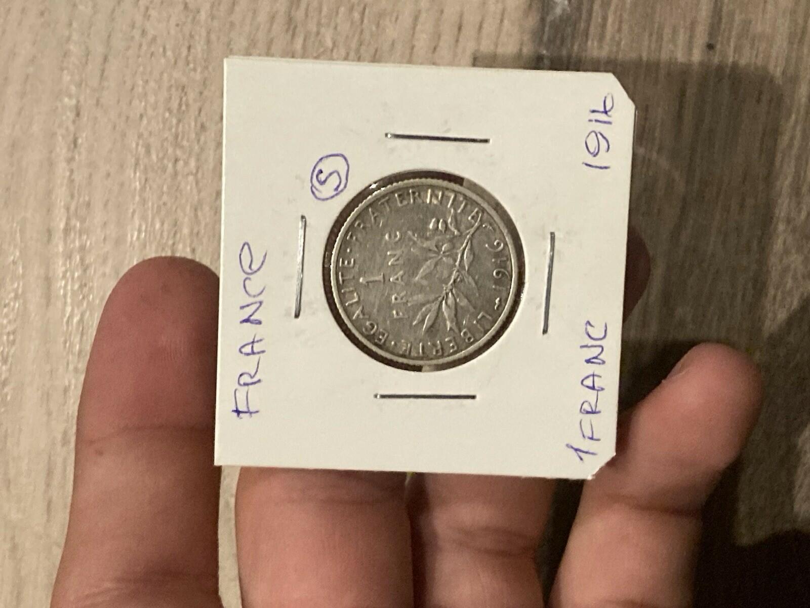 1916 France Silver 1 Franc Coin