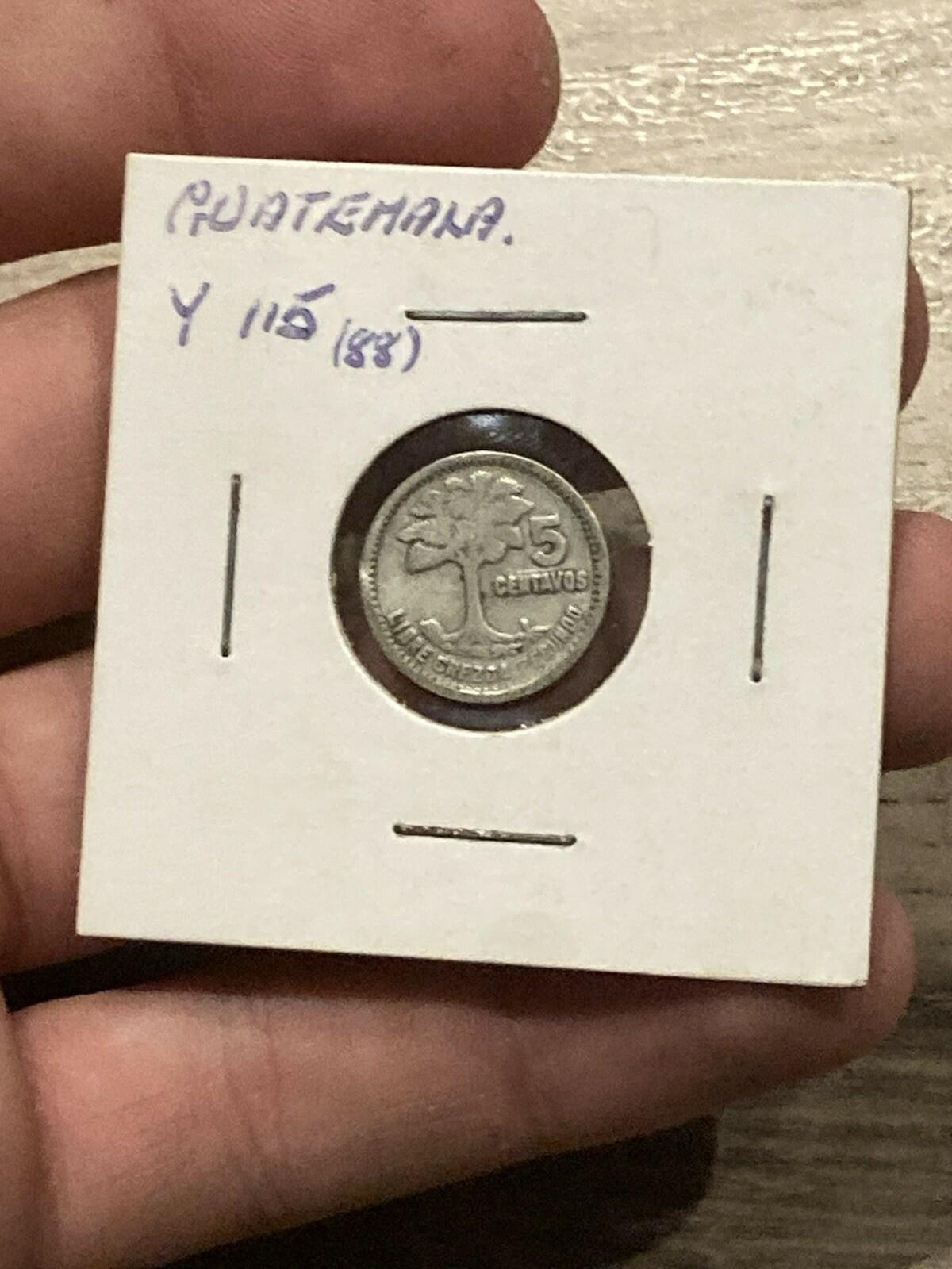 1951 Guatamala 5 Centavos Circulated Silver Coin