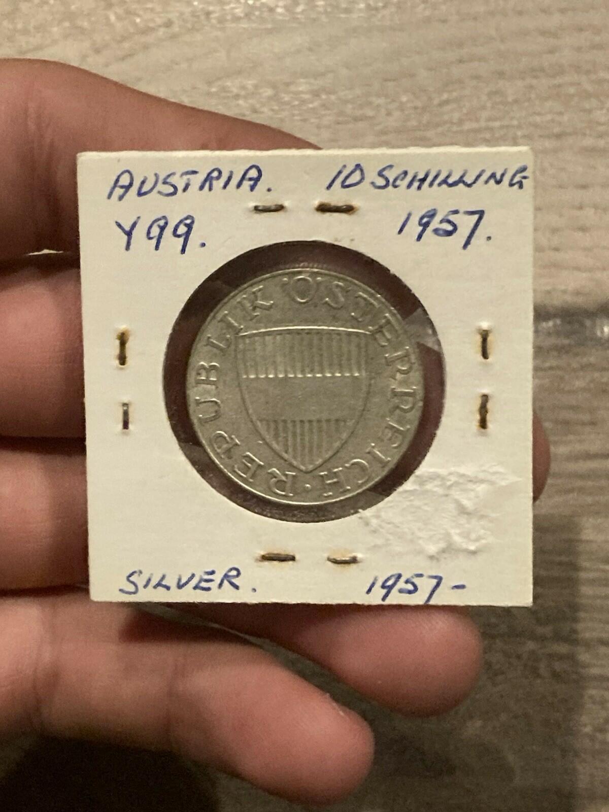 1958 Austria 10 schilling Silver