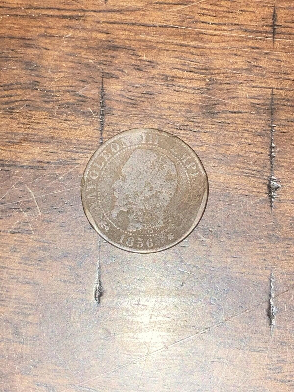 1856 B France Cinq 5 Centimes Coin Copper