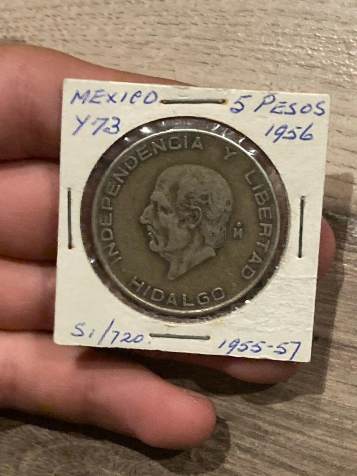 1956 Mexico Silver 5 Pesos .720