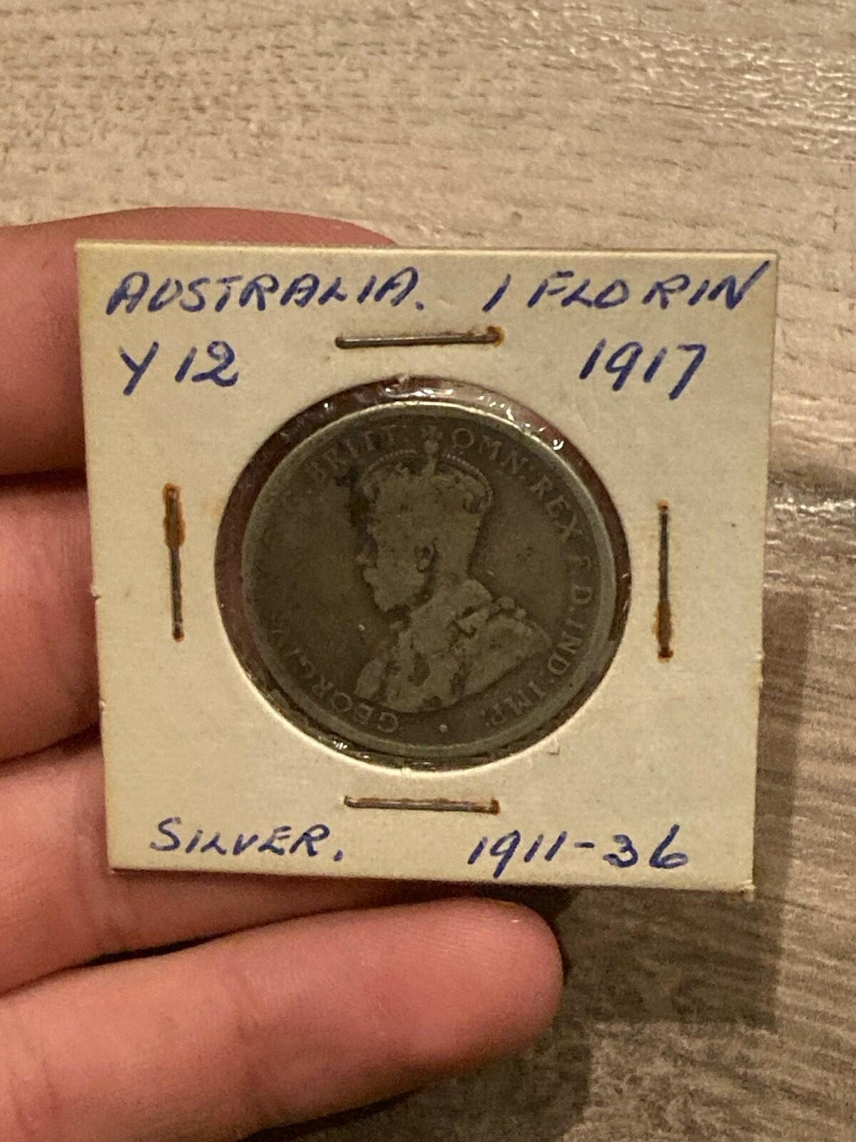 1917 Australian One Florin Coin Coat of Arms and King George V Circulated