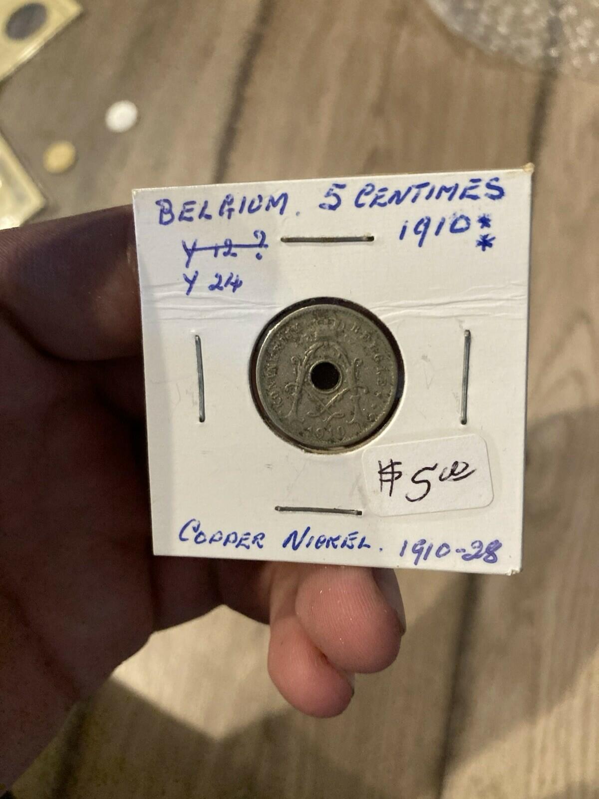 1910 Belgium 5 Centimes Coin