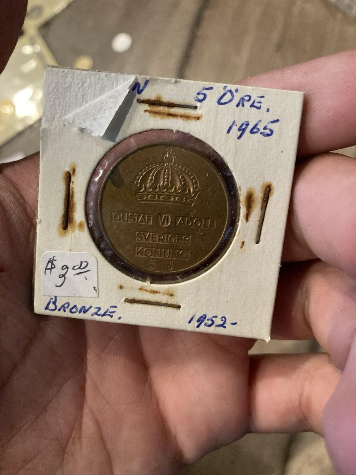 1965 Sweden 5 Ore Gustaf VI Bronze Coin