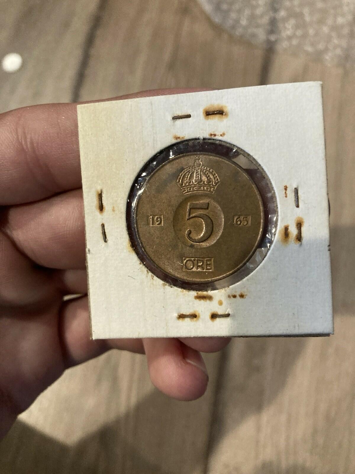1965 Sweden 5 Ore Gustaf VI Bronze Coin