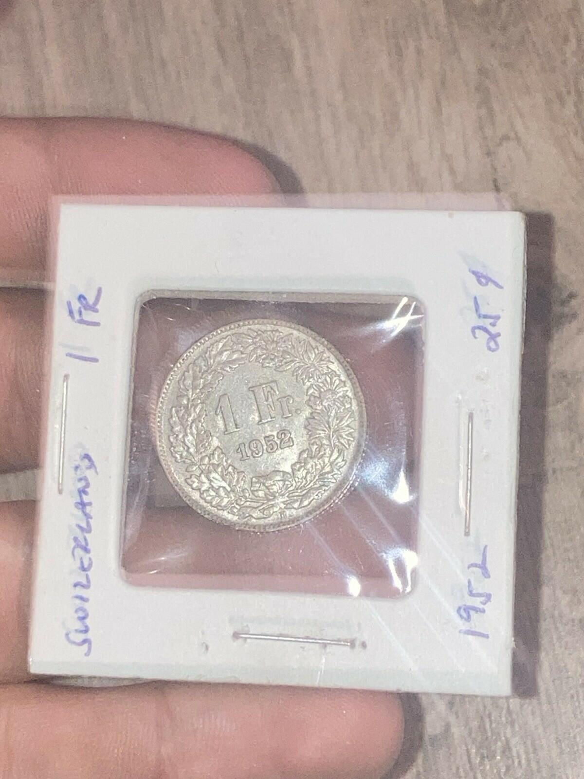 1952 Switzerland 1 Franc Silver Coin 5 Grams .835