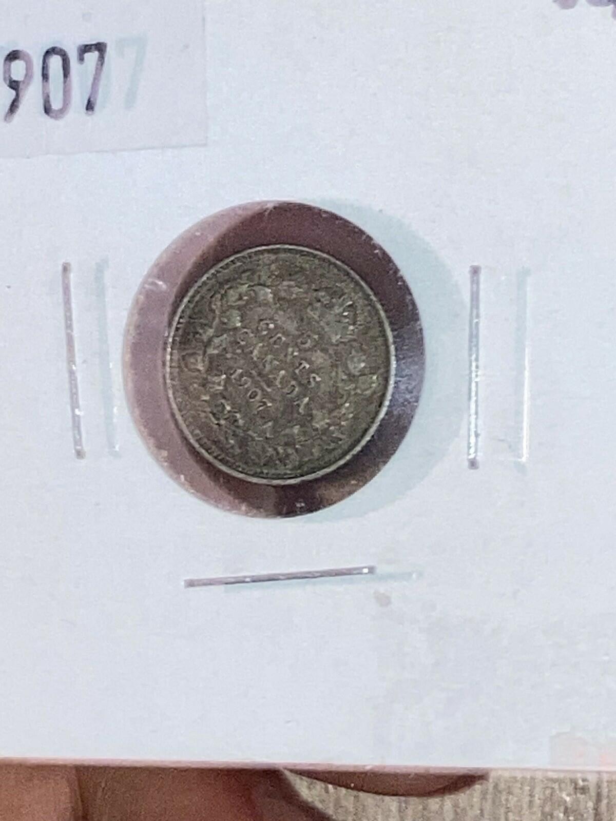 1907 Five Cents Silver King Edward VII Half Dime Canada