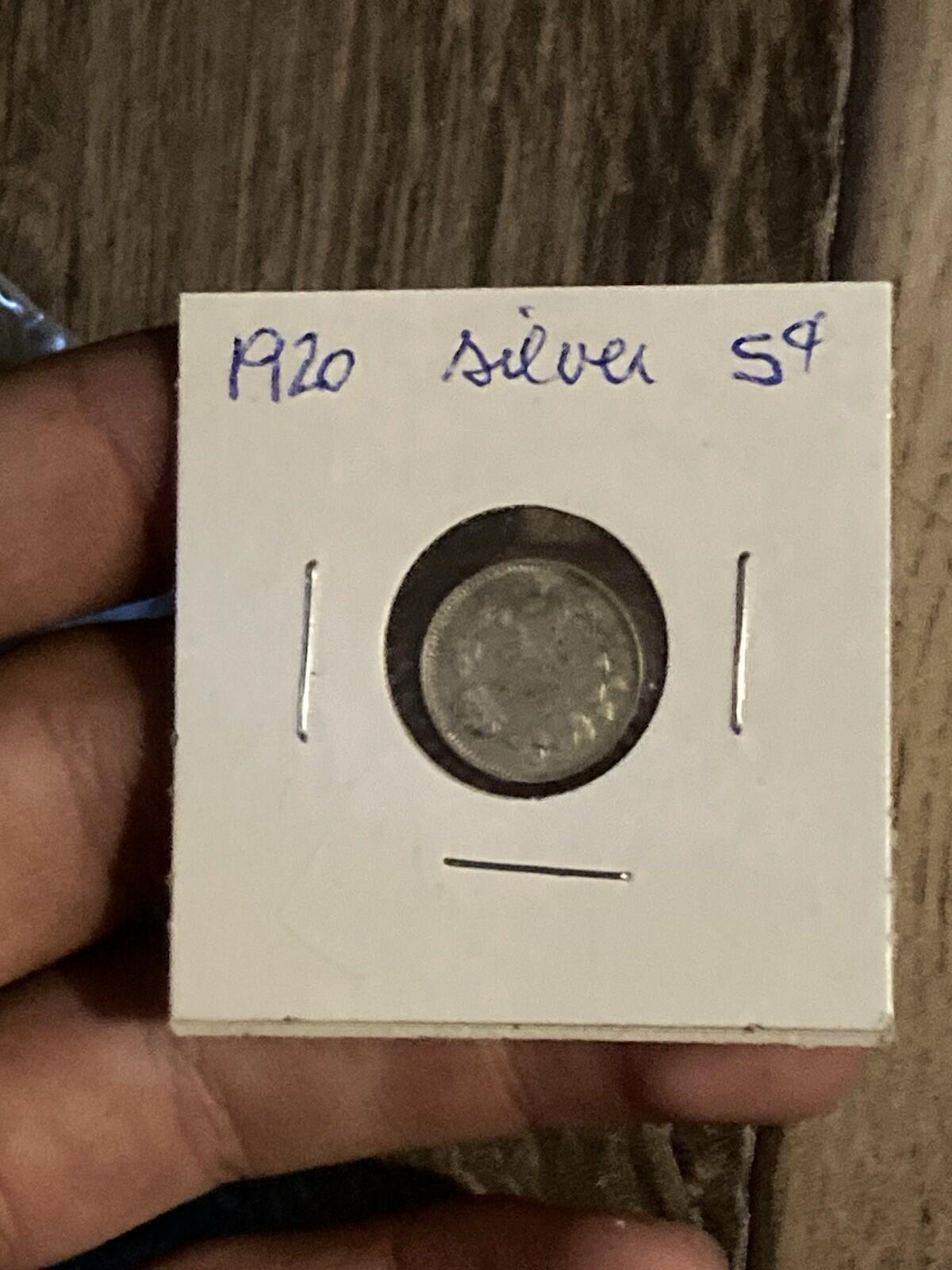 1920 Five Cents Silver VG+ King George V Half Dime Canada
