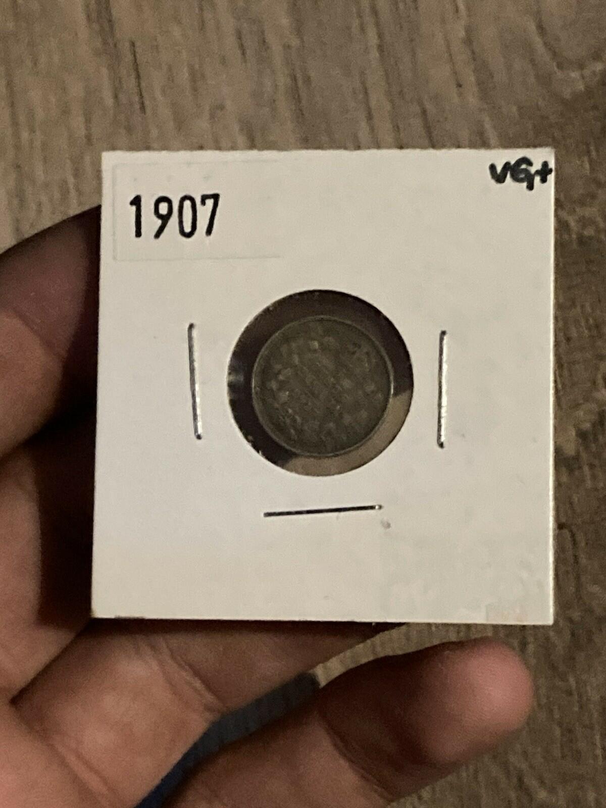 1907 Five Cents Silver King Edward VII Half Dime Canada