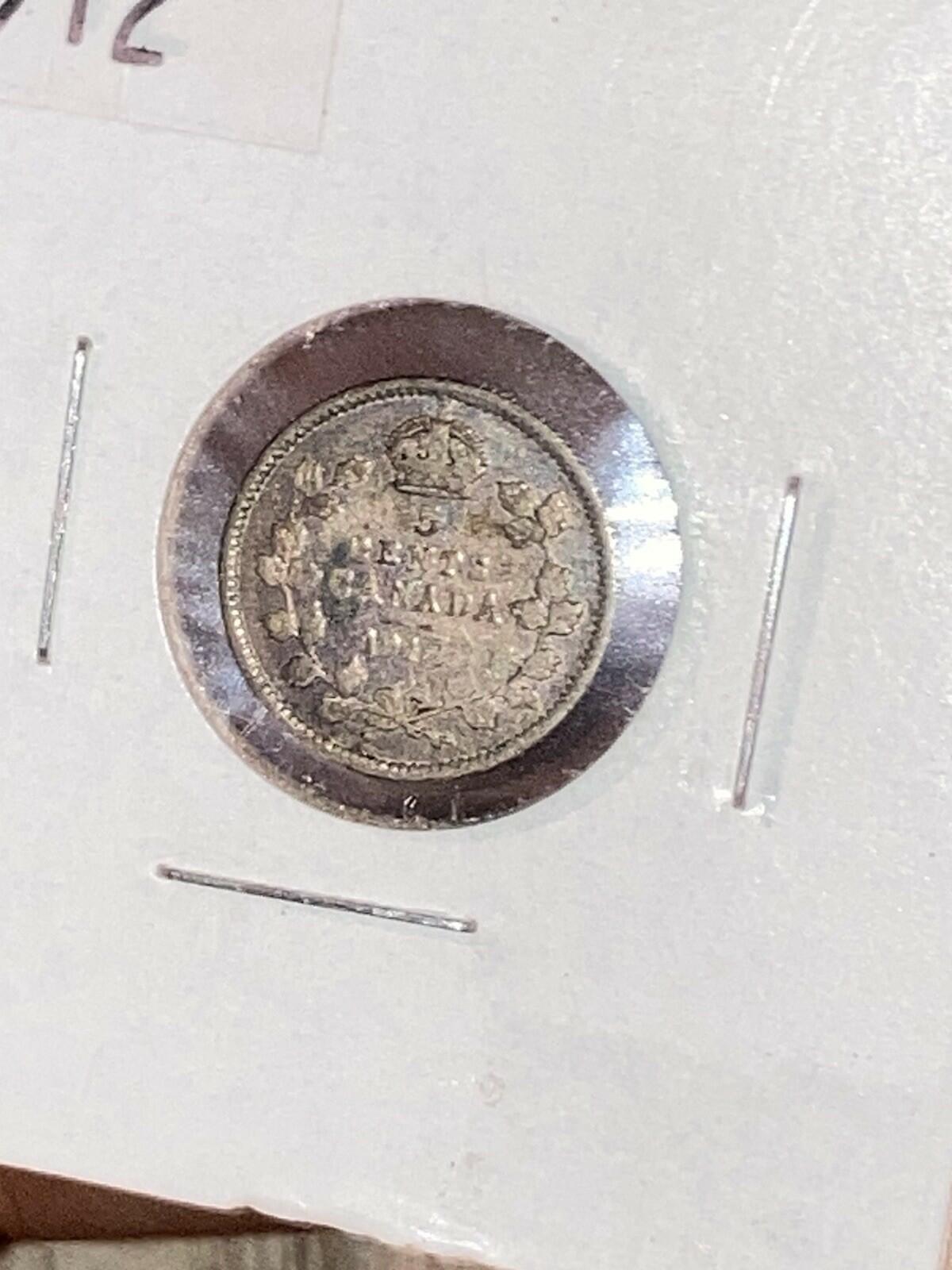 1912 Canada 5 Cents Half Dime Silver Coin