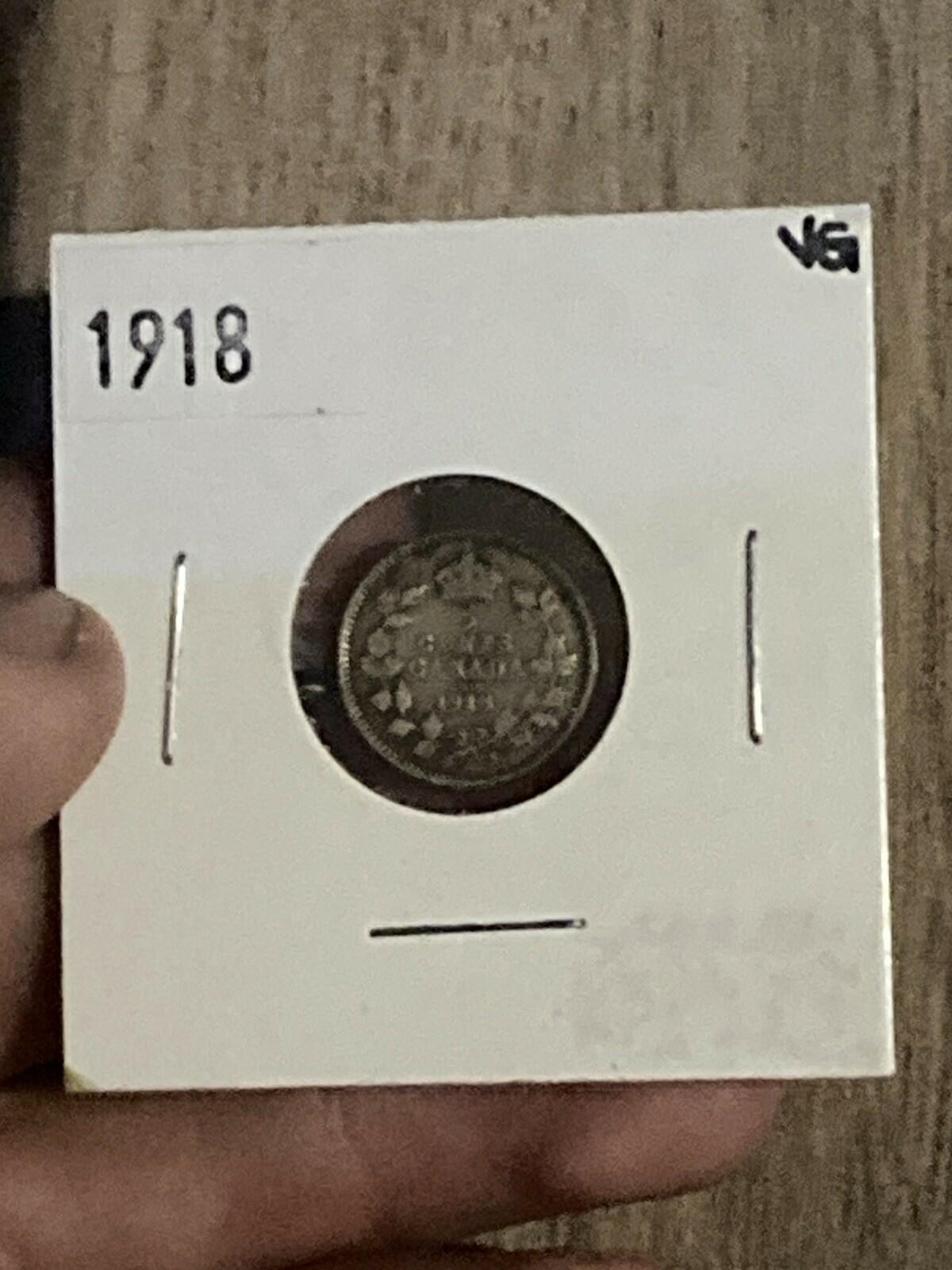 1918 Canada 5 Cents Half Dime Silver Coin George V