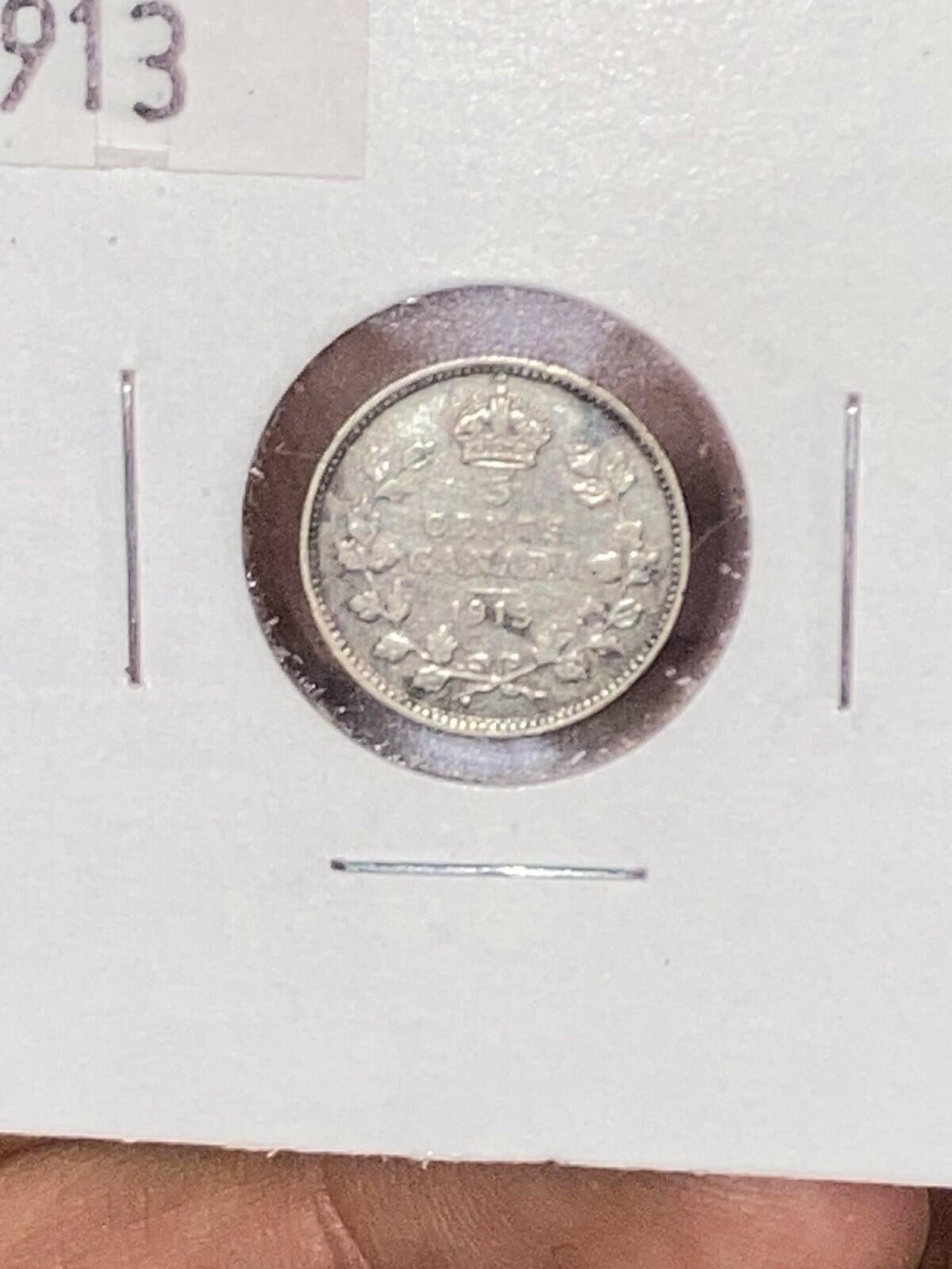 1913 Canada 5 Cents Half Dime Silver Coin George V