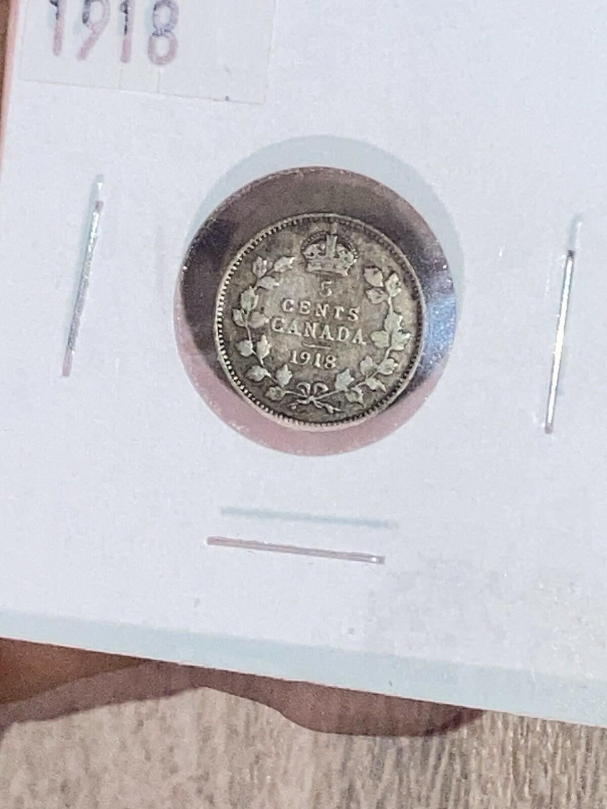 1918 Canada 5 Cents Half Dime Silver Coin George V