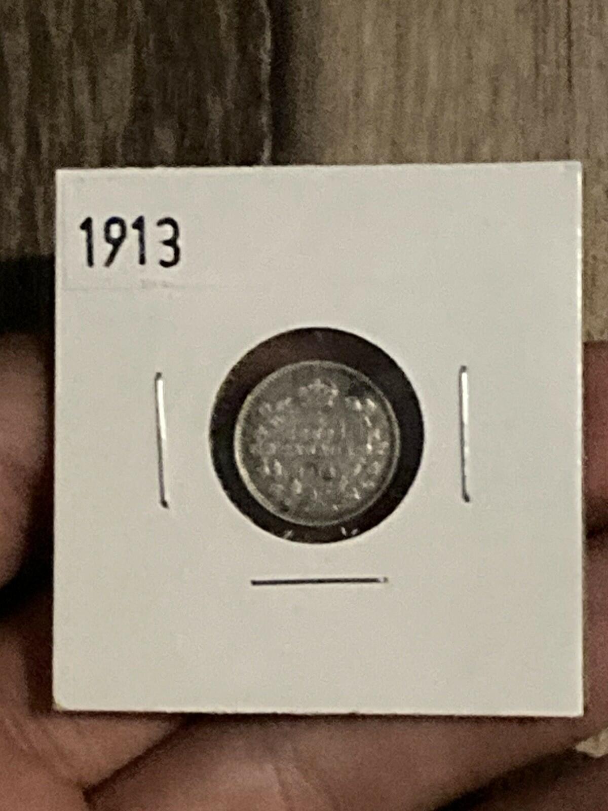 1913 Canada 5 Cents Half Dime Silver Coin George V