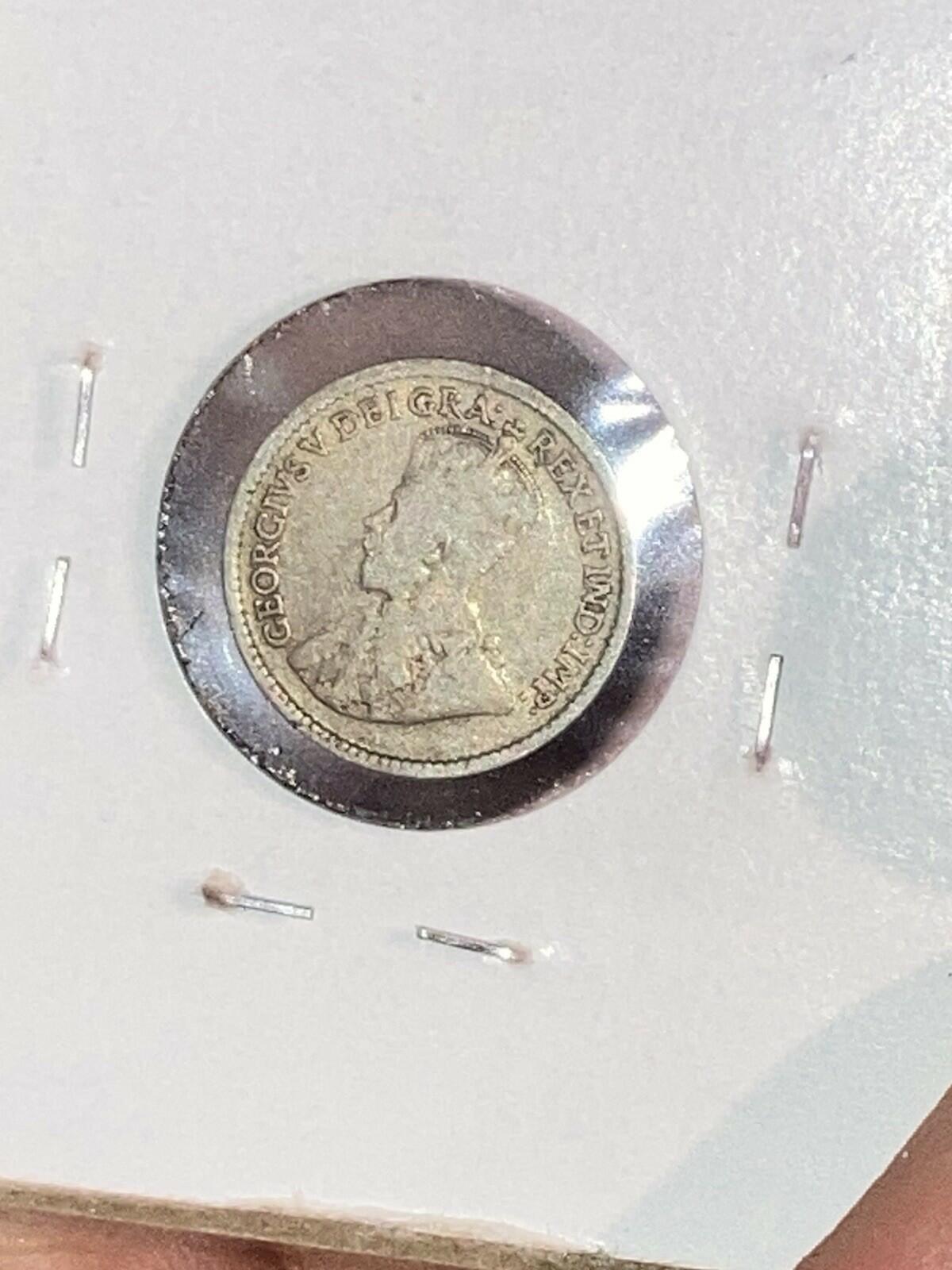1919 Canada 5c Five Cents Silver Coin Half Dime
