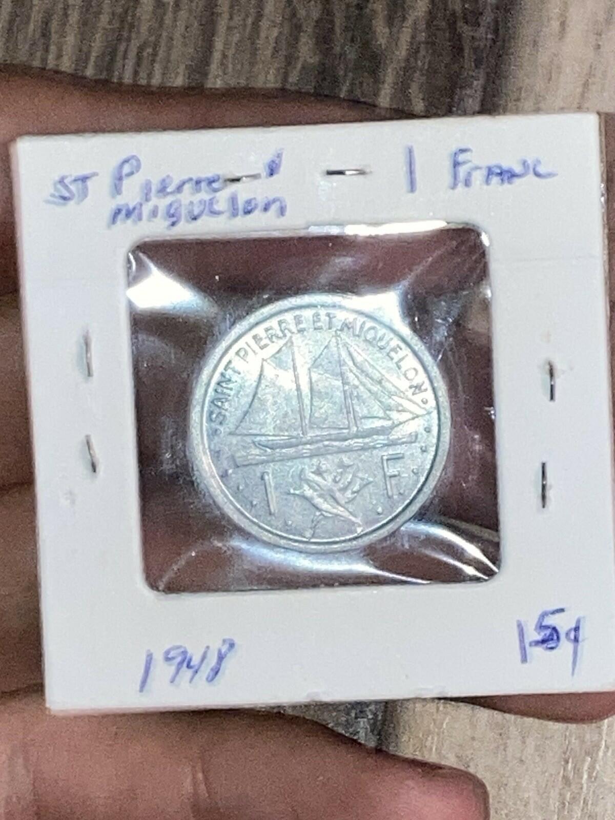 1948 Saint-Pierre and Miquelon 1 Franc Coin