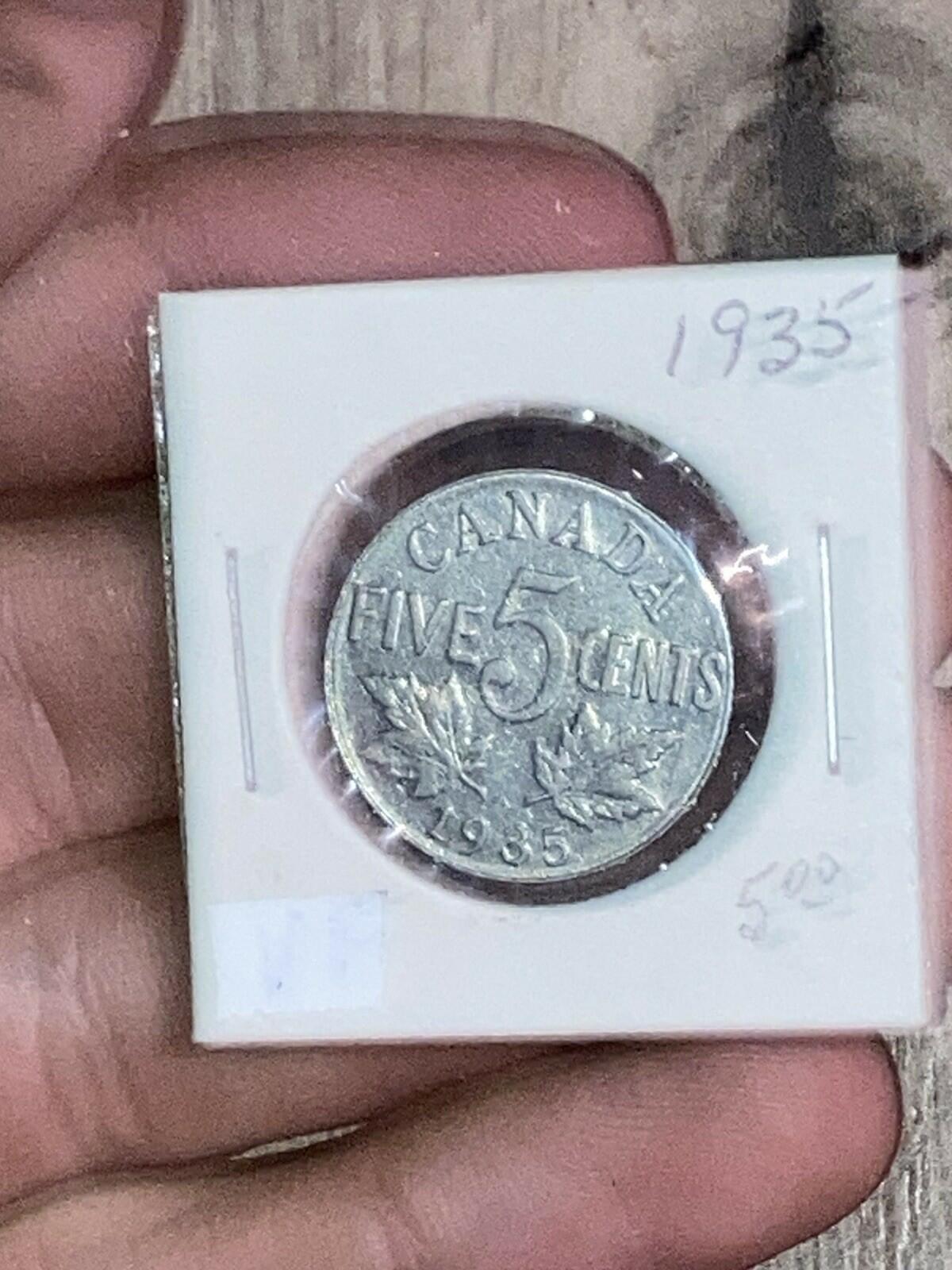 1935 Canada 5 Cents Nickel King George V Canadian Coin