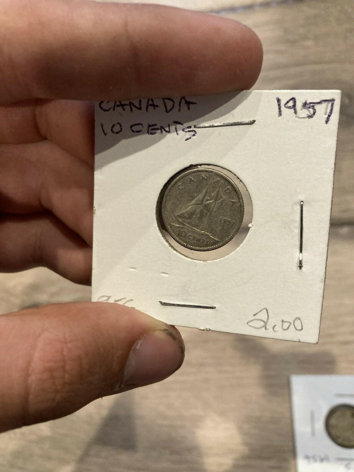 1957 Silver Canada 10 cent Canadian dime