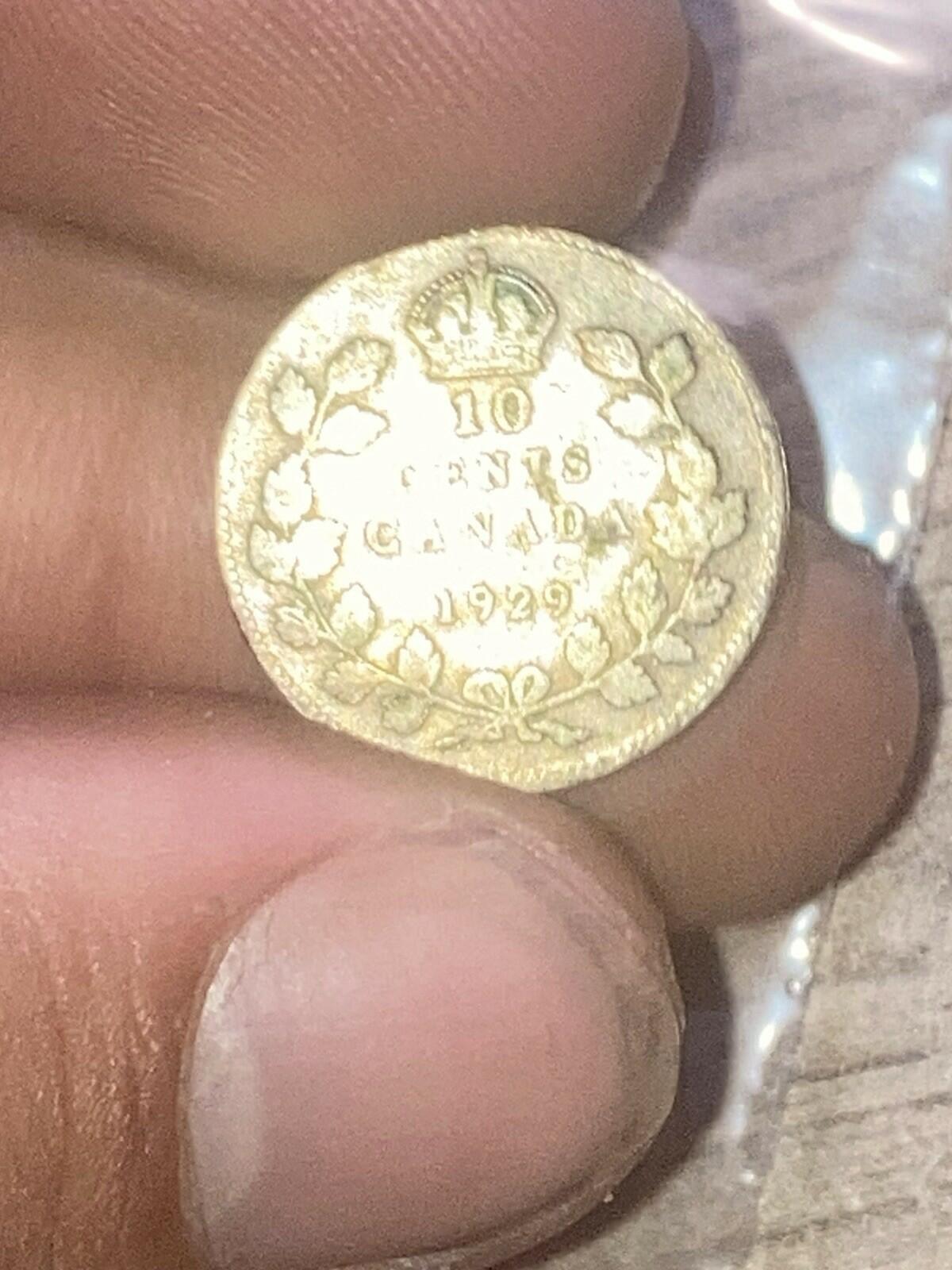 1929 Canada 10 Cents Dime Silver Coin George V