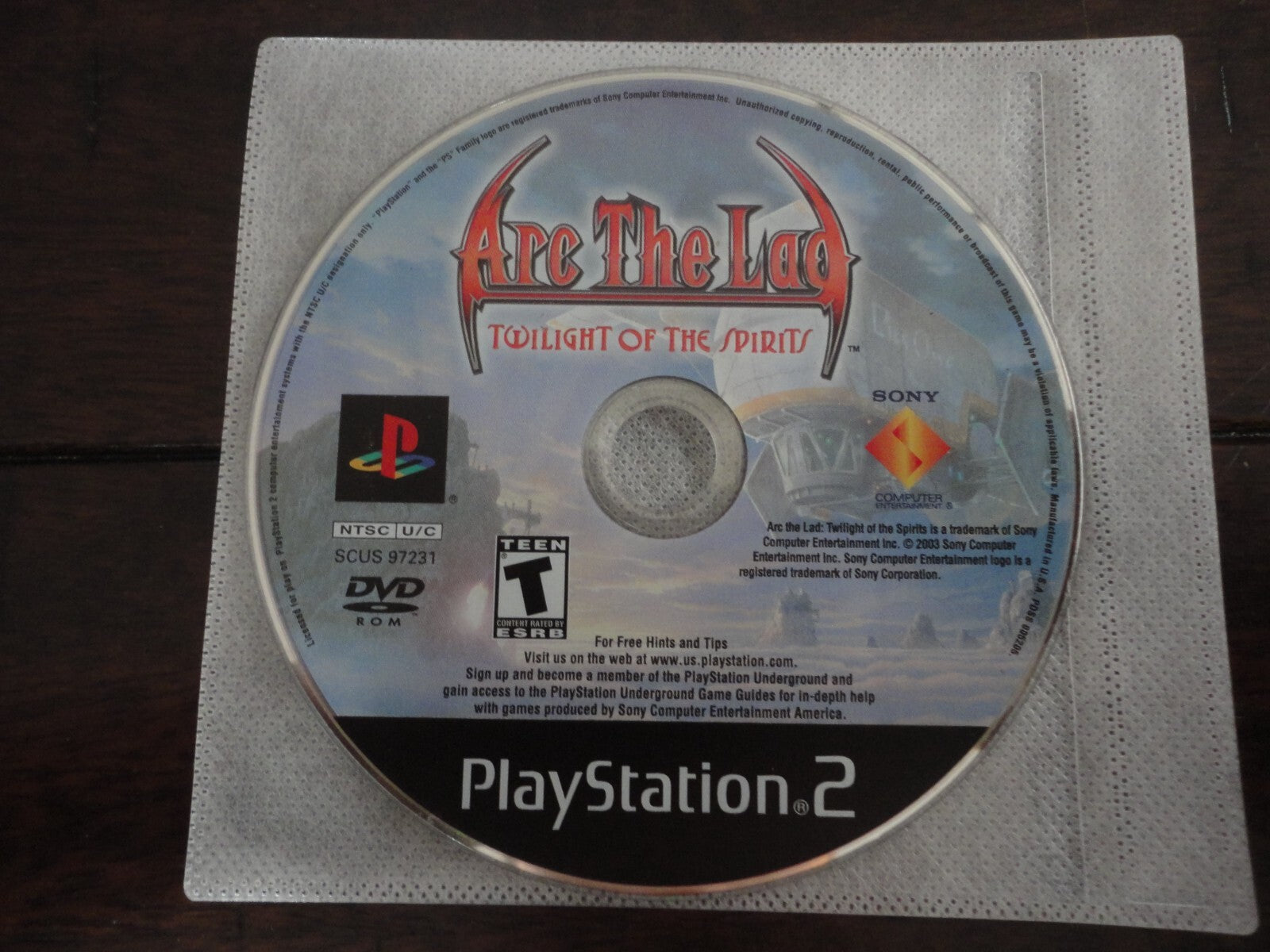 Arc the Lad: Twilight of the Spirits (Sony PlayStation 2, 2003) DISC ONLY