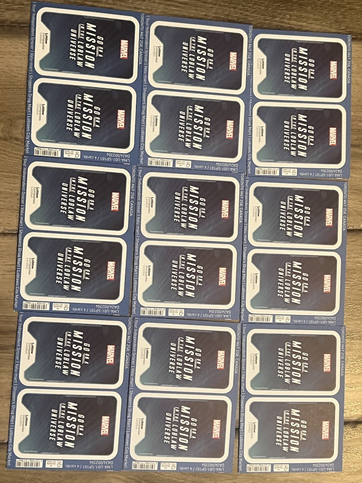 2024 Loblaw Marvel: Go on a Mission 9 Unopened Packs of 4 - 36 Total Cards