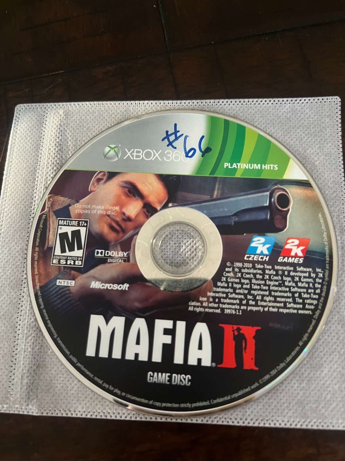 Mafia II: Platinum Hits (Microsoft Xbox 360, 2010) DISC ONLY