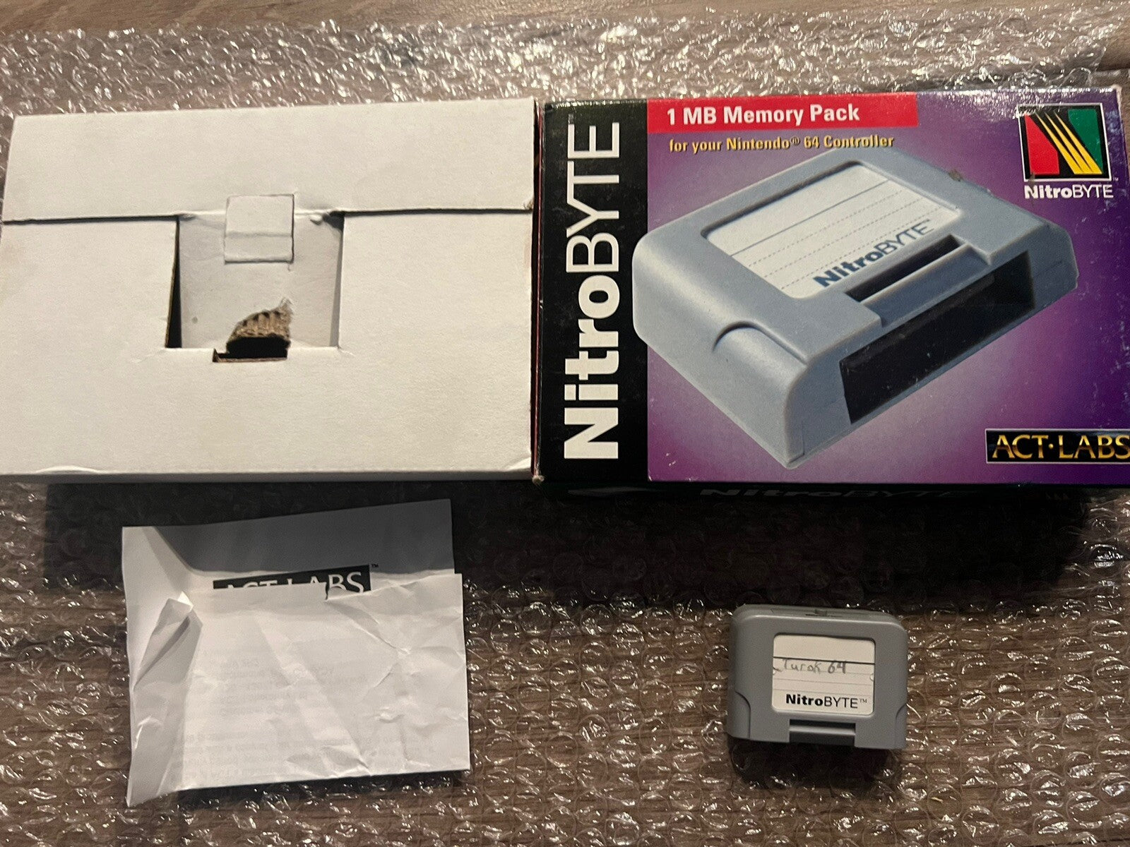 1997 Nintendo 64 N64 Controller Pak Memory Card NitroByte Act Labs Pm-10N/4 CIB