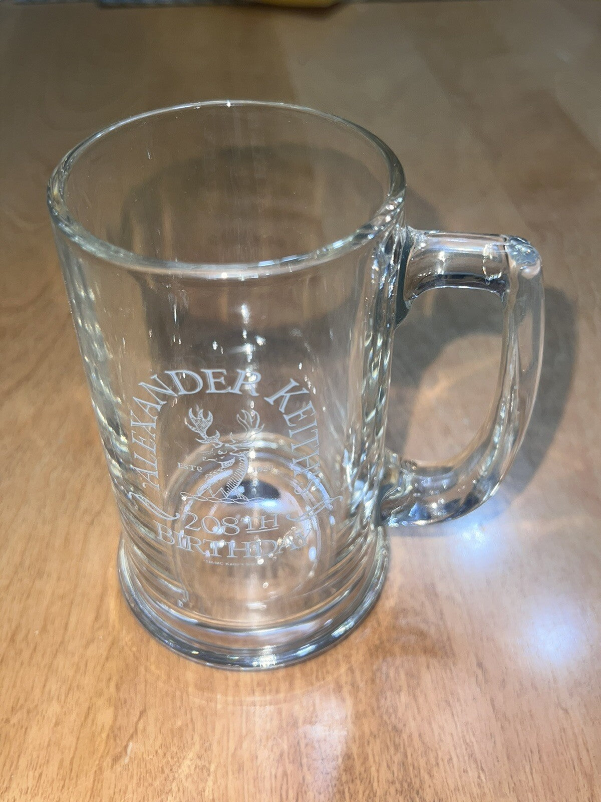 Alexander Keith's 211th Birthday Heavy Clear Glass Mug Stein