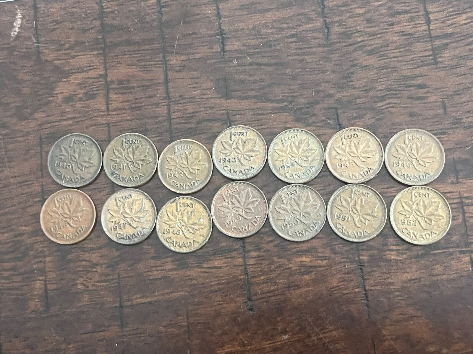 Canada 1 Cent Coin Lot Of 14: 1937-1952 - King George VI