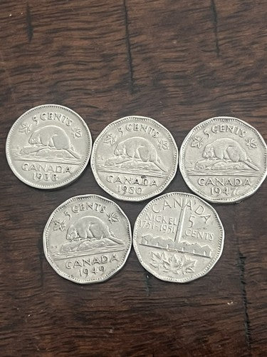 Canada 5 Cent Coin Lot Of 5: 1937-1952 - King George VI