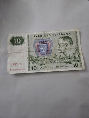 1985 Sweden 10 Kronor Note Swedish Ten Krone Banknote Kroner