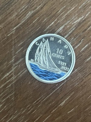 2021 Canada 10c Bluenose Colored Coin Circulated