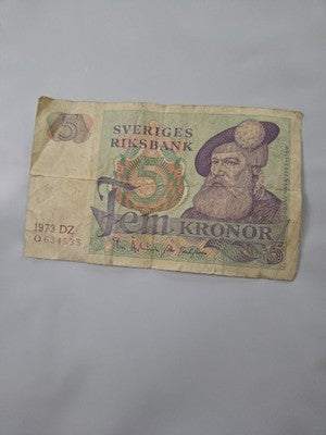 1973 Sweden 5 Kronor Banknote