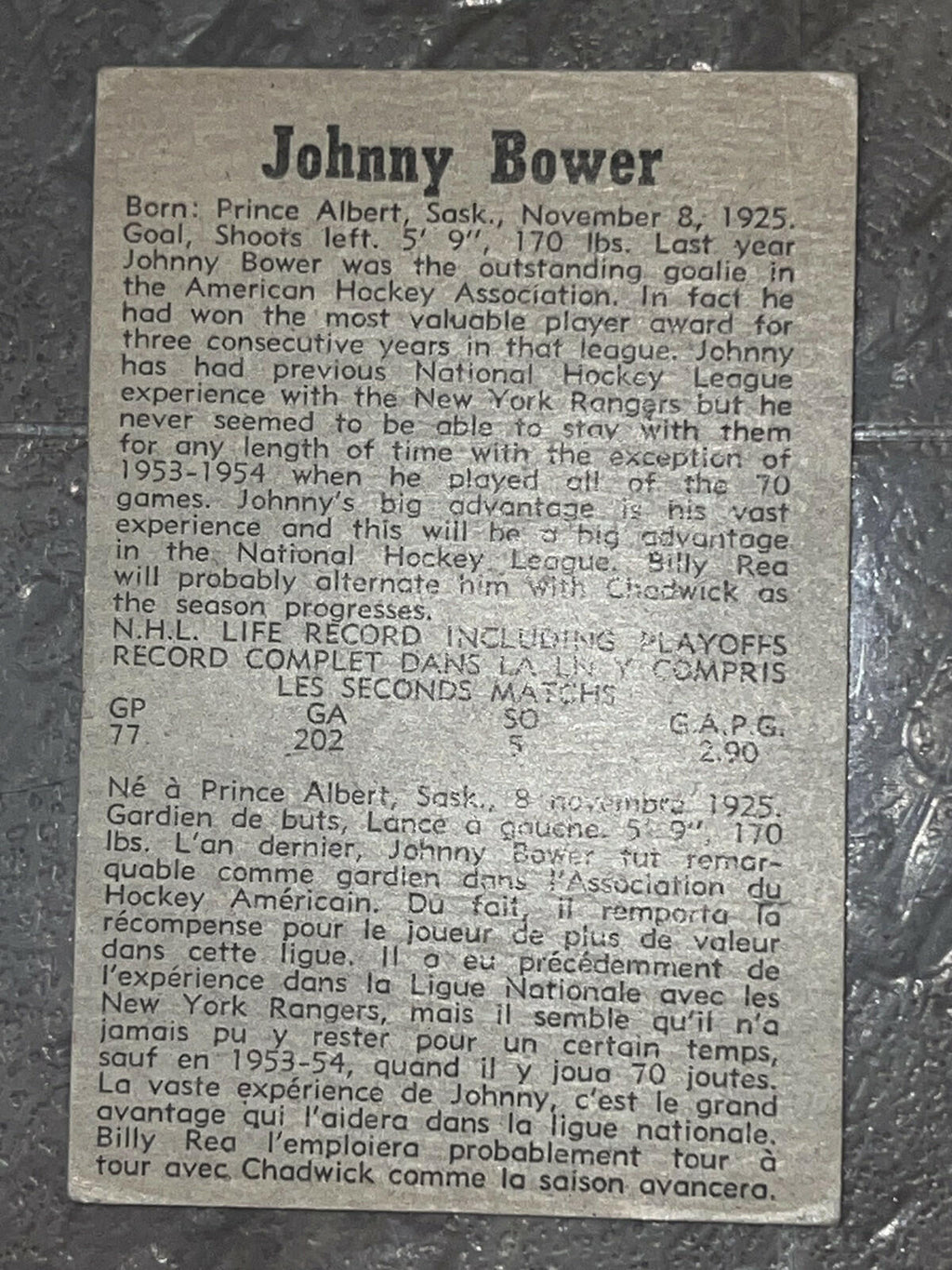 1958-59 Parkhurst Johnny Bowers Toronto Maple Leafs #46
