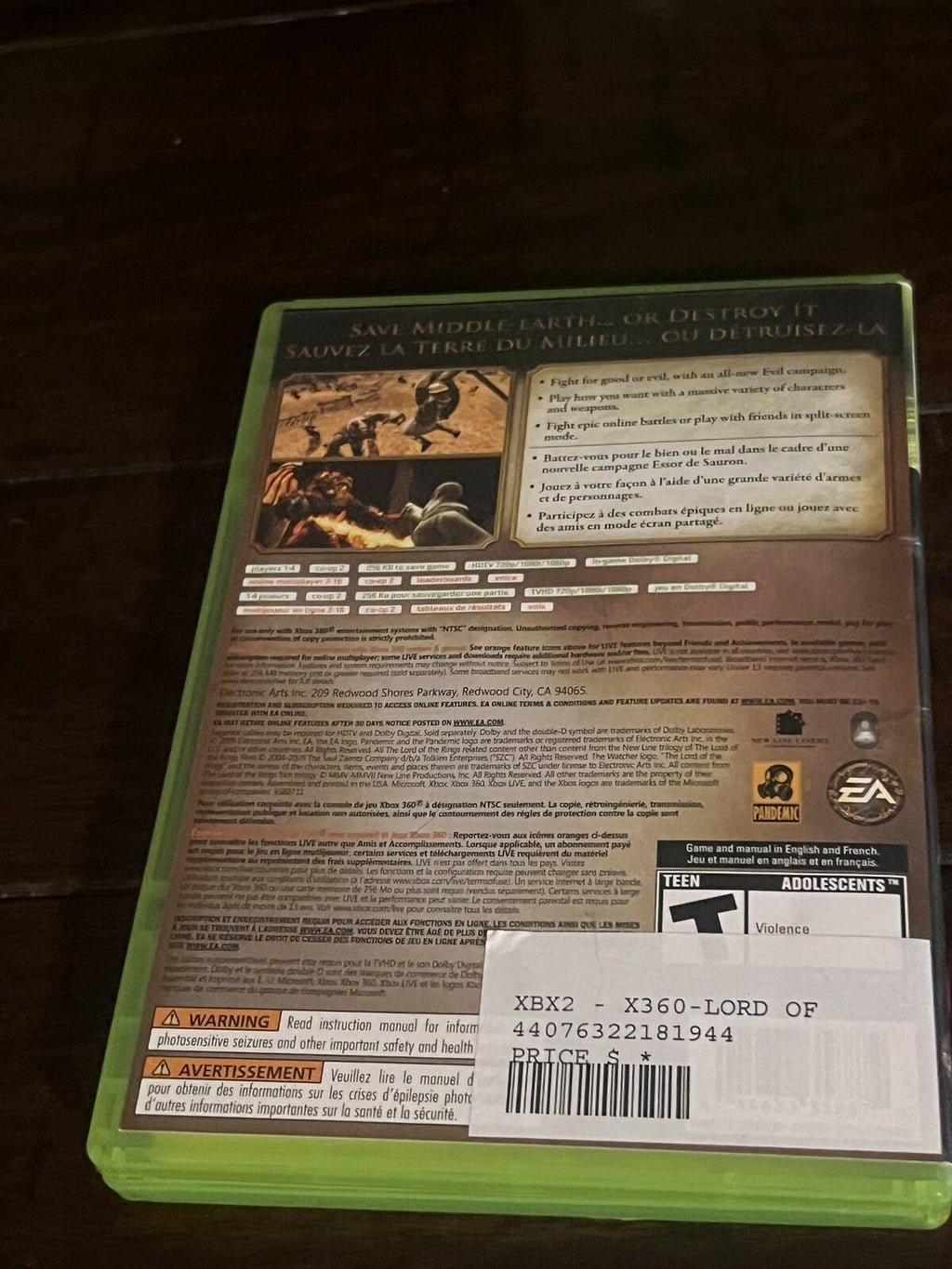 Lord of the Rings Conquest (Microsoft Xbox 360, 2009) NO MANUAL