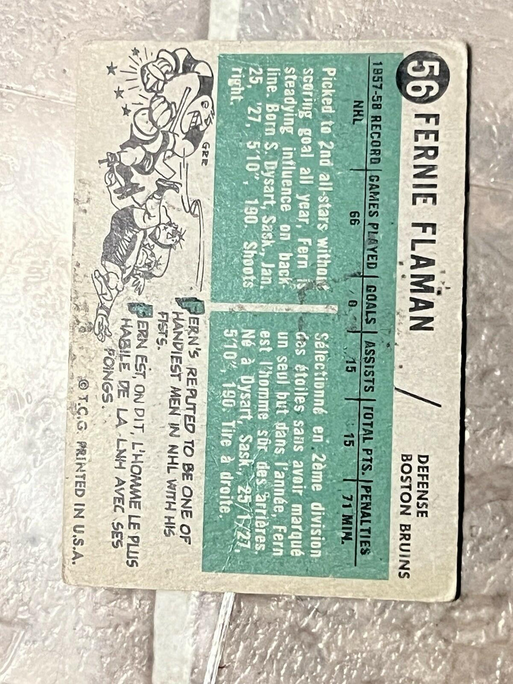 1958 Topps Fernie Flaman Boston Bruins #56 Hockey Card