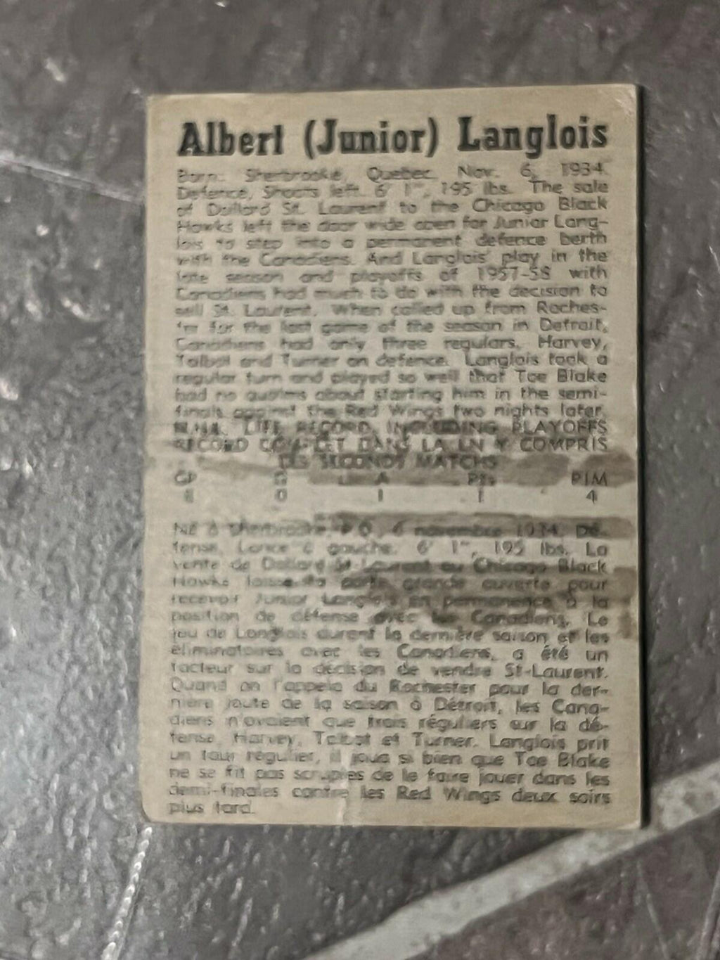 1958-59 Parkhurst Hockey Card #5 Albert Langlois Montreal Canadiens Vintage NHL