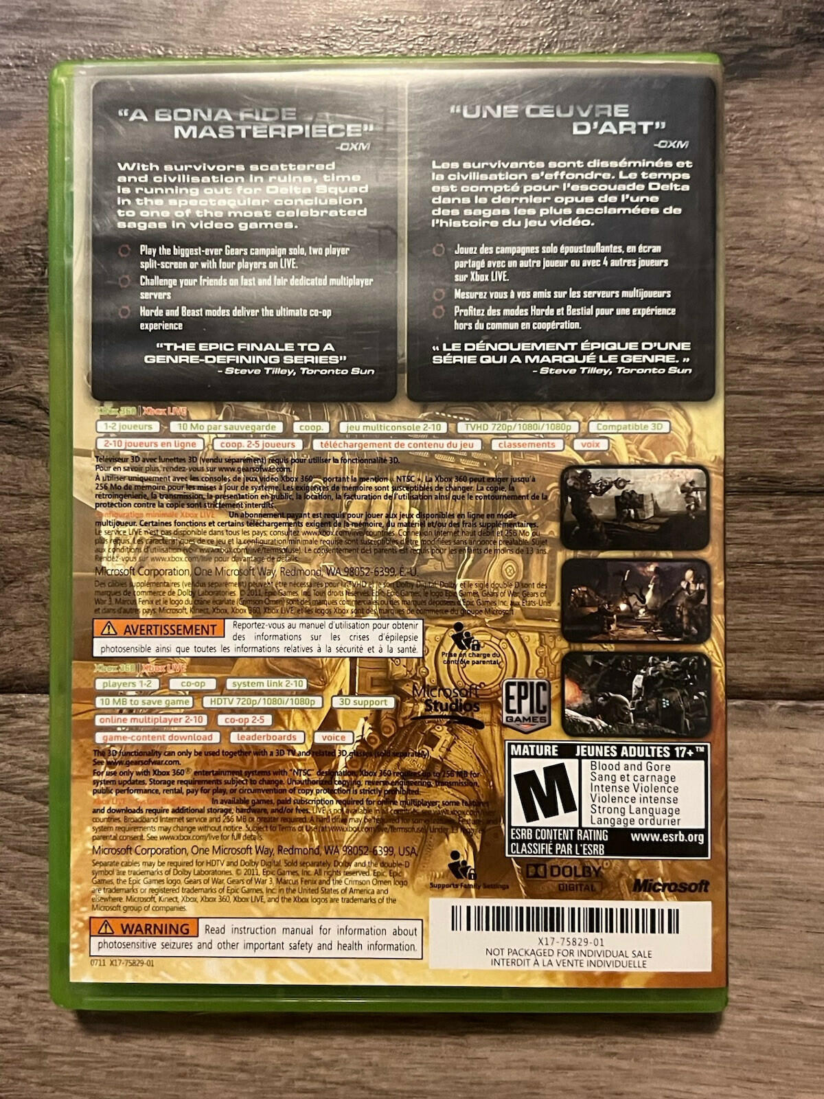 Gears of War 3: Not for Resale (Microsoft Xbox 360, 2011) CIB