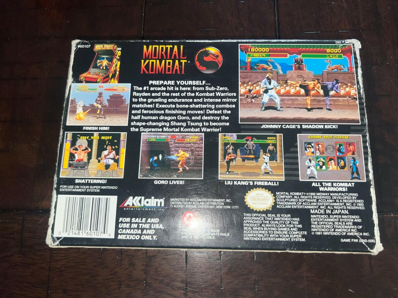 Mortal Kombat 1 (Super Nintendo Entertainment System, 1993) CIB NO MANUAL