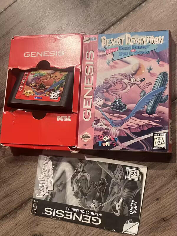 Desert Demolition (Sega Genesis 1994) WITH MANUAL NO REGISTRATION CARD